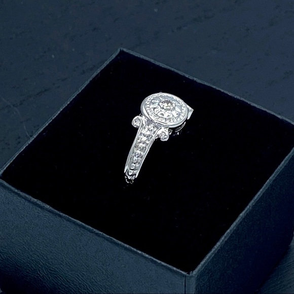 LOVELY White Sapphire Victorian Sterling Silver Scroll Ring Size 7 - Picture 2 of 6